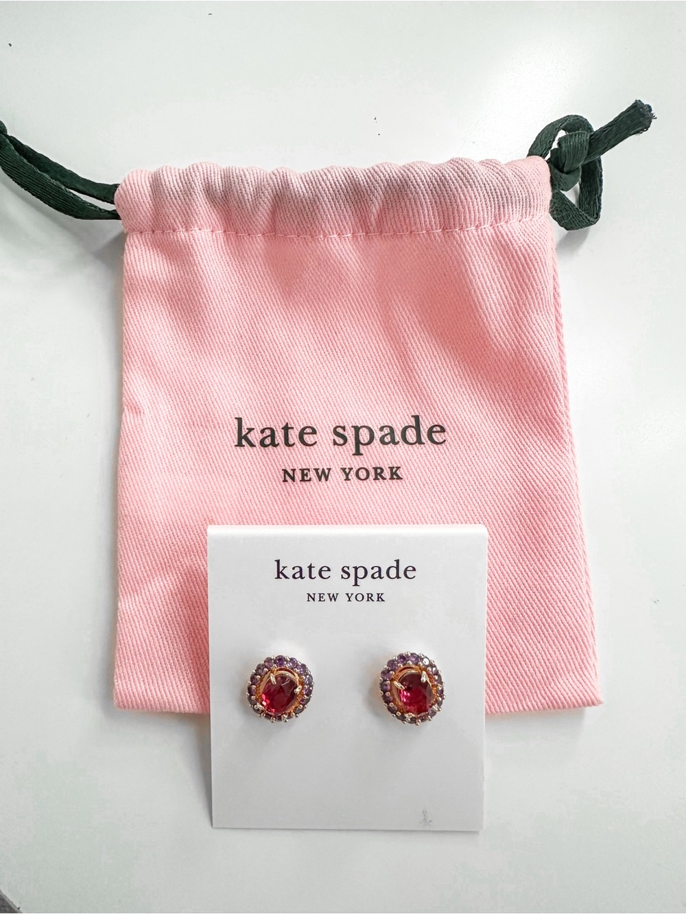 Kate Spade Red and Purple Crystal Stud Earrings NWT